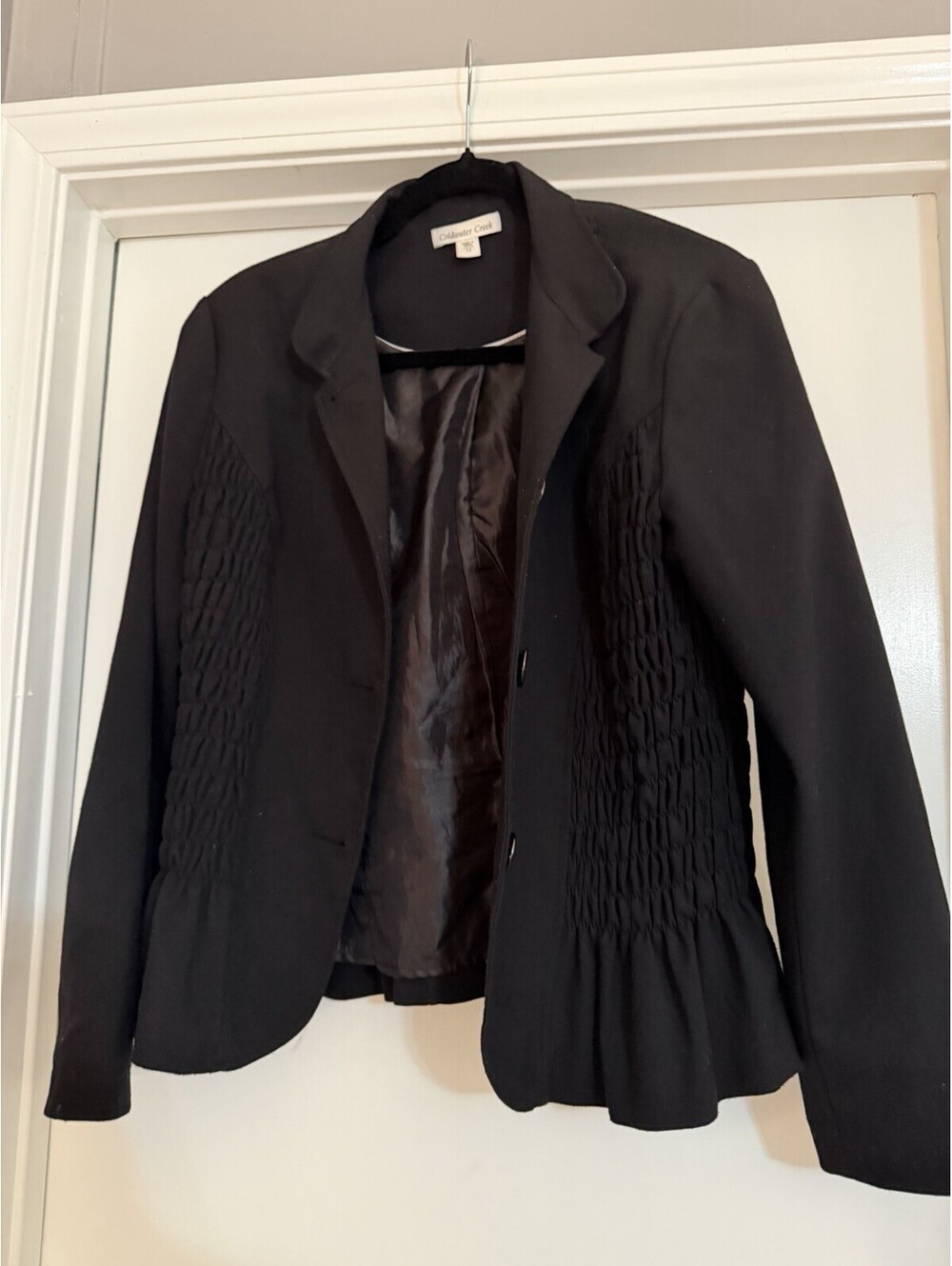 Coldwater Creek Black Blazer, Career Wear, size Large Smocked Peplum Jacket